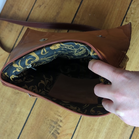 Leather Crossbody Patterned Bag, Tan & Maroon - Picture 4 of 11